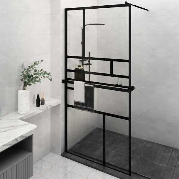 vidaXL Duschwand mit Ablage für Walk-In-Dusche Schwarz 115x195 cm ESG, 3185481
