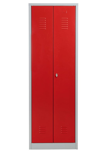 Gürkan Putzmittelschrank, 50 x 60 x 180 cm, Lichtgrau, Feuerrot, Vorhangschloss, links 4 Fächer, CLC/HD.1860, 112121