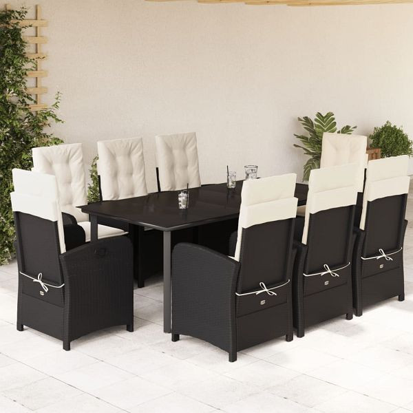 vidaXL 9-teilig Garten-Essgruppe mit Kissen Schwarz Poly Rattan, 3212308