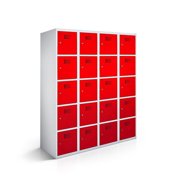 Rotstahl Fächerschrank, 4 Reihen, 5 Fächer/Reihe, Abteilbreite 30 cm, ECO, Stollenfüße, Verkehrsrot, 2110-040500-1202112-7035-3020ECOZYL