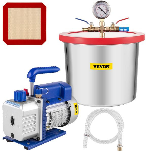 VEVOR 2 Gallonen Vakuumpumpe Vakuumkammer Unterdruckpumpe 4CFM 1/3HP Vakuumpumpe, QCKTZKB4CFM1-3J2TV2