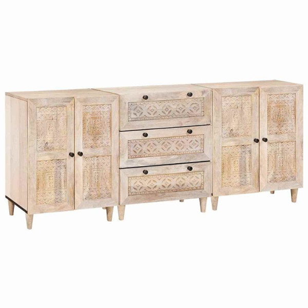 vidaXL Sideboard, VE: 3 Stück, Weiß 60 x 33 x 75 cm massives Mangoholz, 3310071