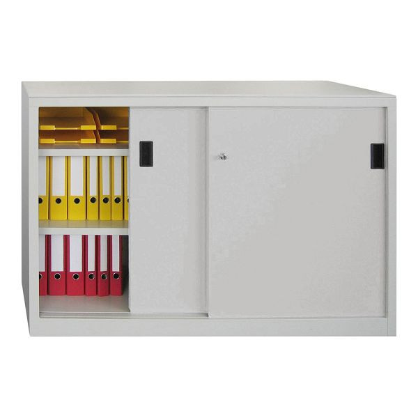 Pavoy Schwerlastschiebetürschrank 1000/1500/500, Mitteltrennwand, 4 gepulverte Fachböden; Drehdruckzylinderschloss, 30330-150-501-910716