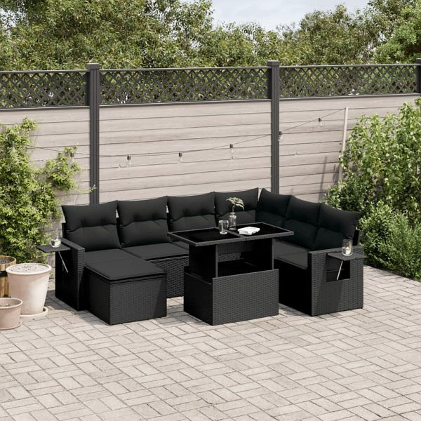 vidaXL 9-teilig Garten-Sofagarnitur mit Kissen Schwarz Poly Rattan, 3268095