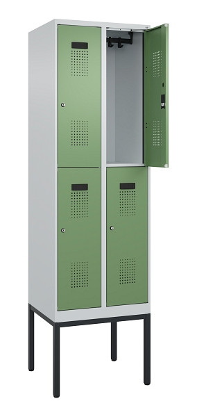 C+P Doppelstock-Spind Evolo PLUS, Gestell, 4 Fächer, 2120x600x500mm, 7035/6011, Zylinderschloss, 0493307-20 S10037