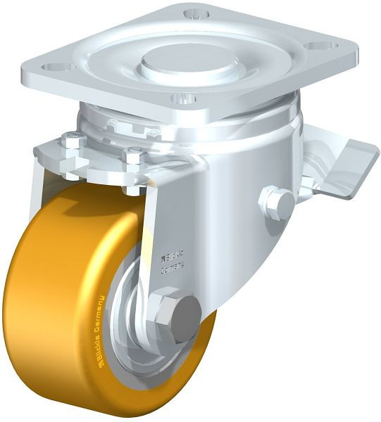 Blickle LH-VSTH 80K-ST Stahlblech-Lenkrolle, Schwerlast-Ausführung, mit Anschraubplatte & Feststeller, Blickle Extrathane®, Hellbraun, 535310