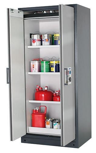 asecos Feuerbeständiger Gefahrstoffschrank Select W-93, 3 Einlegeböden, Türen silber, 200986