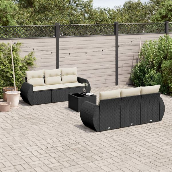 vidaXL 7-teilig Garten-Sofagarnitur mit Kissen Schwarz Poly Rattan, 3253443