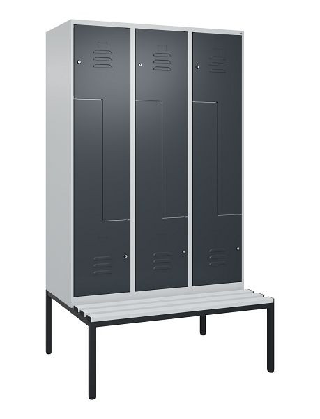 C+P Z-Spind Classic PLUS, mit untergebauter Sitzbank, 6 Abteile, 2120x1200x815mm, 7035/7016, Zylinderschlösser, 0800537-326 S10053