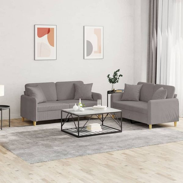 vidaXL 2-teilig Sofagarnitur mit Kissen Taupe Stoff, 3202109