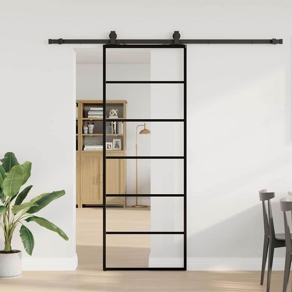 vidaXL Schiebetür mit Beschlag Schwarz 76x205 cm ESG-Glas, 3375927