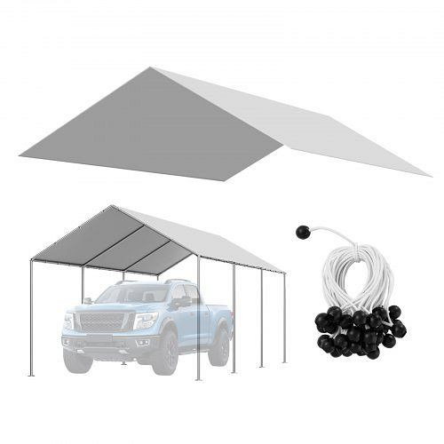 VEVOR Carport-Ersatzdach 3,04 x 6 m, UV-beständige Garagenzeltplane, grau, ohne Rahmen, mit Ballfangnetzen, CKPB10X20FTHHVXKO001V0