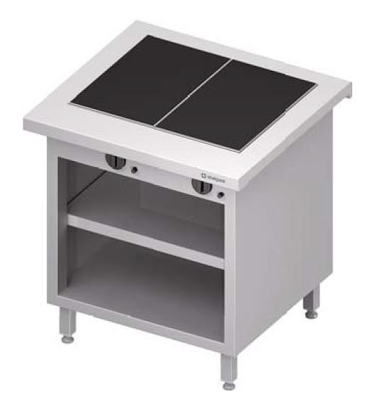 Stalgast Warmausgabe "Free Flow" mit 4 Wärmeplatten aus Glaskeramik und offenem Unterschrank 1465x735x880 mm Edelstahlabdeckung, FF14121