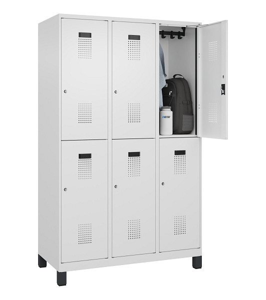 C+P Doppelstöckiger Spind Evolo PLUS, mit Füßen, 6 Fächer, 1950x1200x500mm, 901, Frontfarbe RAL 9016 Verkehrsweiß, Zylinderschloss, 049310-32 S10047