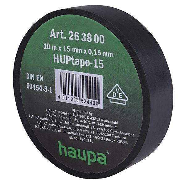 Haupa VDE Isolierband 15 mm x 10 m schwarz, VE: 10 Stück, 263800