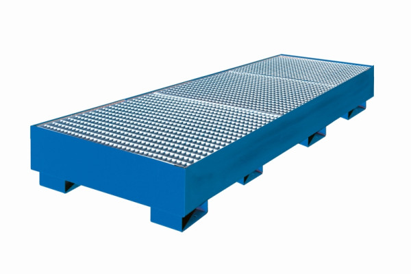 Eichinger Industrie Auffangwanne mit geraden Wänden, mit Gitterrost 3 x Fässer, enzianblau, 30121100000097