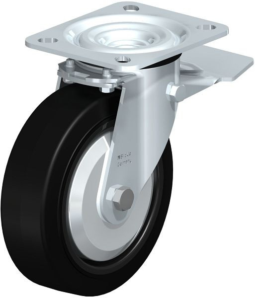 Blickle L-POEV 125G-ST-FA Stahlblech-Lenkrolle, mittelschwere Ausführung, mit Anschraubplatte & Feststeller, Elastik-Vollgummi, Schwarz, 850544