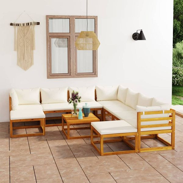 vidaXL 11-teilig Garten-Lounge-Set mit Auflagen Creme Massivholz Akazie, 3057648