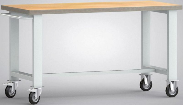 KLW Fahrbare Standard-Werkbank, 1500 x 700 x 840 mm, mit Buchen-Multiplexplatte, mit Schiebebügel, WS800N-1500M40-X1890