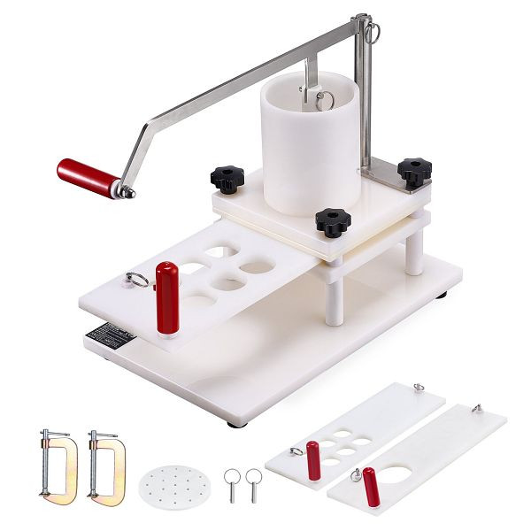 VEVOR Kommerzieller Burger-Patty-Maker, 3 umwandelbare Formen (2/4/5 Zoll), manuell, mit großem Trichter, PE-Fleischformmaschine, HBRBJBSPE150BTVZ6V0