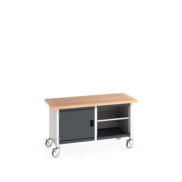 bott cubio Kastenwerkbank mobil, Türe, 2 Ablagen, Multiplex-Arbeitsplatte, BxTxH: 1500x750x840mm, RAL 7035/7016, Anthrazitgrau, 41002094.19V
