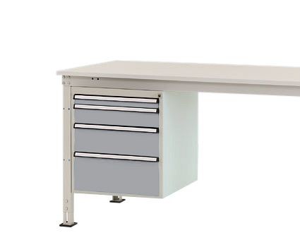 Manuflex Gehäuse-Unterbau Stationär, Nutzhöhe 500 mm mit 4 Schubfächer, für Tischtiefe 1000 mm, Alusilber, ZB4763.9006