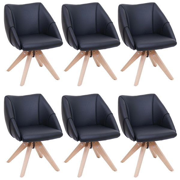 Mendler 6er-Set Esszimmerstuhl HWC-Q52, Küchenstuhl Drehstuhl Polsterstuhl Esstischstuhl, drehbar Holz Kunstleder, schwarz, 3x166525