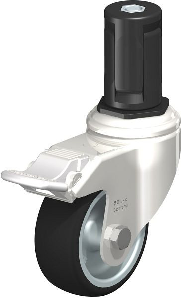 Blickle LKRXA-PATH 80G-11-FI-EXR15 Edelstahl-Apparate-Lenkrolle mit Expander & Feststeller, Thermoplastisches Polyurethan, Grau, 853389