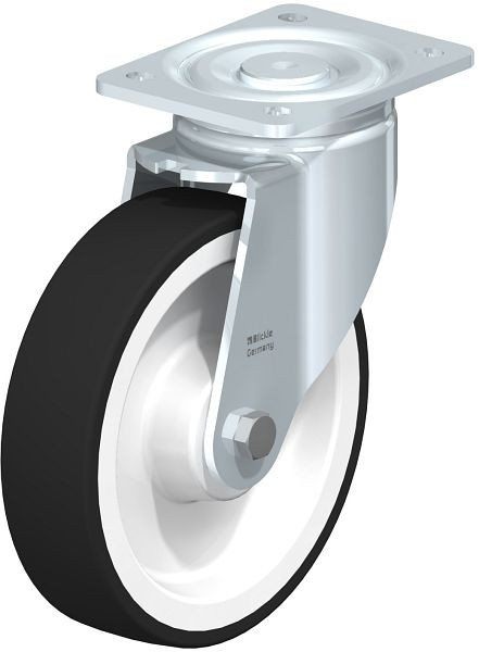 Blickle LH-POTH 200K Stahlblech-Lenkrolle, Schwerlast-Ausführung, mit Anschraubplatte, Thermoplastisches Polyurethan, Grau, 44941