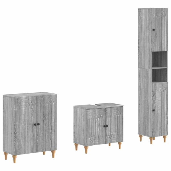 vidaXL 3-teiliges Badezimmer-Schranksystem ALKMAAR Sonoma-Grau, 3417429