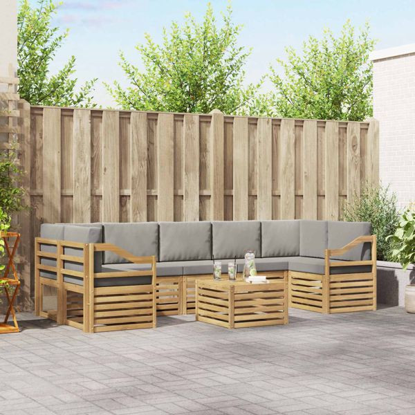 vidaXL Outdoor-Sofagarnitur 8-teilig Weiß und Hellgrau Polyester, 3391571