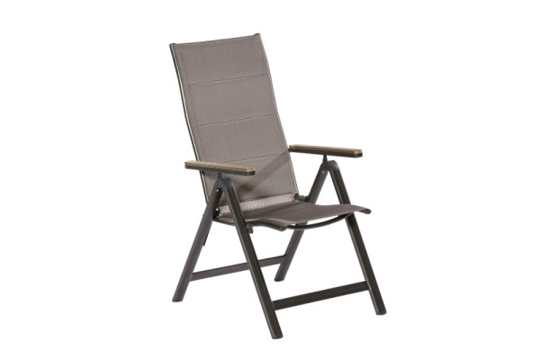 Merxx 7-teilig Trivero Set, 6 Klappsessel, Rückenlehne verstellbar, 1 Tisch, Halbrundprofil, graphit/diamantbraun, 190 x 100 cm, 50692-217