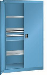 LISTA Schwerlastschrank 54x27E (BxTxH) 1100x641x1950mm CODE Lock, Lichtblau, 2 Schubladen, 3 Verstellböden, Vollblechtür, 98.085.010.C