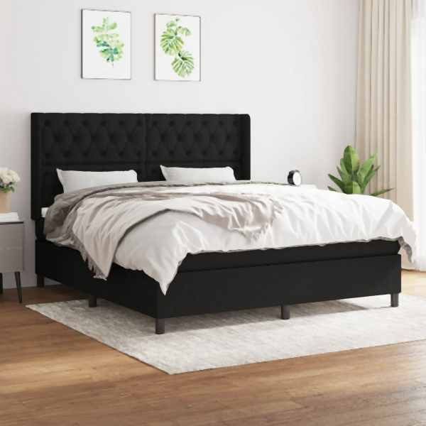 vidaXL Boxspringbett mit Matratze Schwarz 160x200 cm Stoff, 3131683