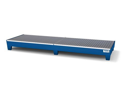 DENIOS Auffangwanne classic-line für 4 Fässer, Stahl blau lackiert, Füße, mit Gitterrost, 225 Liter, 259330