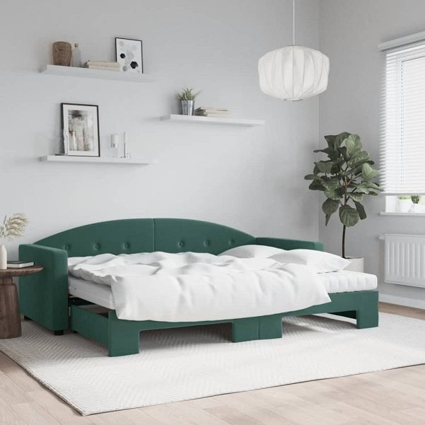vidaXL Tagesbett Ausziehbar mit Matratzen Dunkelgrün 80x200 cm Samt, 3197320