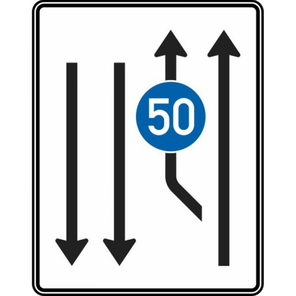 Stein HGS Aufweitungstafel mit Gegenverkehr, 1-streifig plus Fahrstreifen links und 2 in Gegenrichtung - Nr. 546-11, RA1/Alform, ohne Entfernungsangabe, 1600x1250mm, 546-11-112