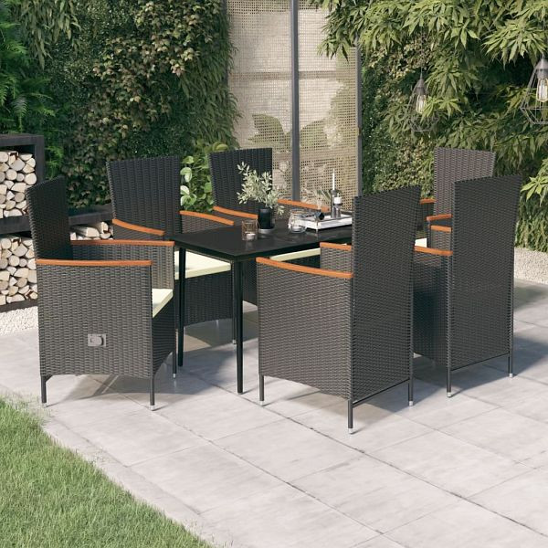 vidaXL 7-teilig Garten-Essgruppe mit Kissen Schwarz, 3099446