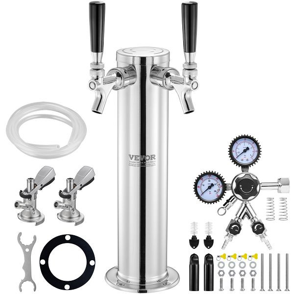 VEVOR Kegerator-Turm-Kit, mit zwei Zapfhähnen, aus Edelstahl mit Doppelmessgerät W21.8-Regler und A-System-Fasskupplung, Partys, LTJZSBDYQOHQSL9KEV0