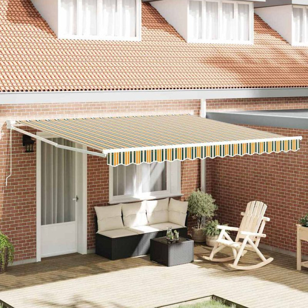 vidaXL Einziehbare Markise Grün und Weiß 400 × 350 cm Stoff, Metall, 3330839