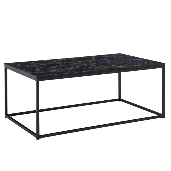Wohnling Couchtisch 100 x 60 x 40 cm mit Marmor Optik Schwarz, Wohnzimmertisch mit Metall-Gestell, Sofatisch Eckig Tisch Wohnzimmer, Beistelltisch, WL6.607
