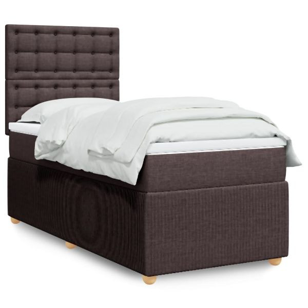 vidaXL Boxspringbett mit Matratze Dunkelbraun 90x200 cm Stoff, 3294256