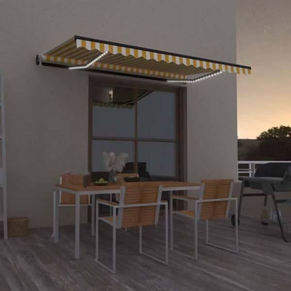 vidaXL Automatische Markise mit LED & Windsensor 450x300 cm Gelb/Weiß, 3069133