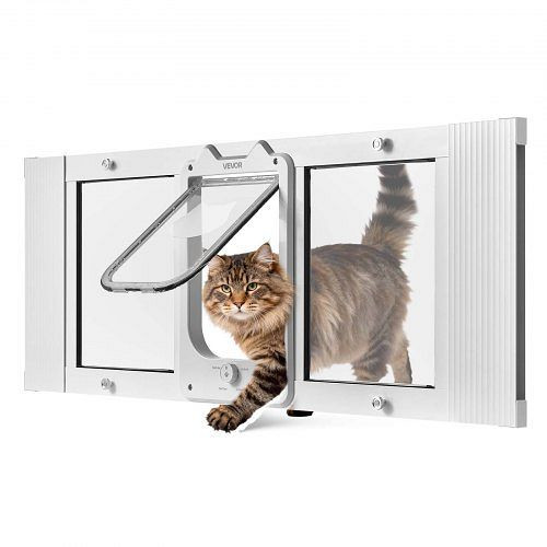 VEVOR Wetterfeste Katzenklappe für Fensterbreiten (889-1016 mm), 4 Verriegelungsmodi, Aluminiumrahmen, Weiß, CHMMZYSSK354BMYGM001V0