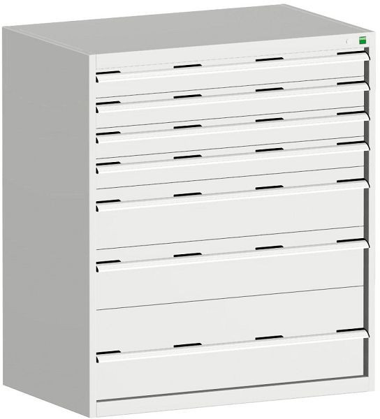 bott cubio Schubladenschrank bestückt mit 7 Schwerlastschubladen BxTxH: 1050 x 750 x 1200 mm, RAL 7035, 40029030.16V