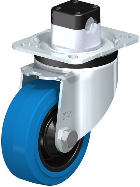 Blickle LK-POEV 100KD-1-CS11-SB Stahlblech-Lenkrolle, schwere Ausführung, mit Anschraubplatte & Zentralfeststeller, Elastik-Vollgummi, Blau, 850964