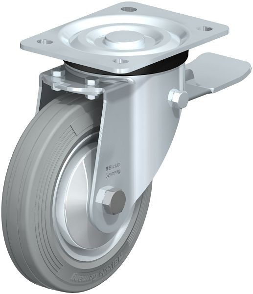 Blickle L-RD 162R-ST-VLI-FA Stahlblech-Lenkrolle, mittelschwere Ausführung, mit Anschraubplatte & Feststeller, Zweikomponenten-Vollgummi, Grau, 748534