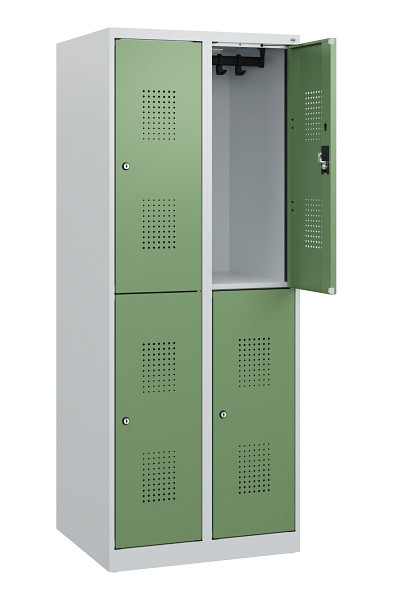 C+P Doppelstöckiger Spind Evolo PLUS, 4 Fächer, 1530x600x500mm, 7035/6011, Zylinderschloss, 0493005-20 S10036