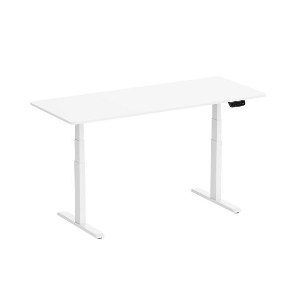 DENIOS Höhenverstellbarer Schreibtisch, elektrisch, Stahl/DBS, 1800 x 750 mm, weiß/weiß, 318590