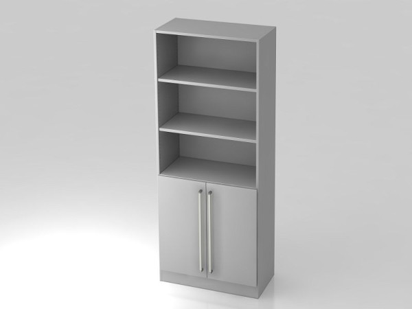 Hammerbacher Schrank 5OH, 2 Türen unten Sockelblende, Chromgriff Grau/Grau, 80x42x200,4 cm (BxTxH), V7700/5/5/CE